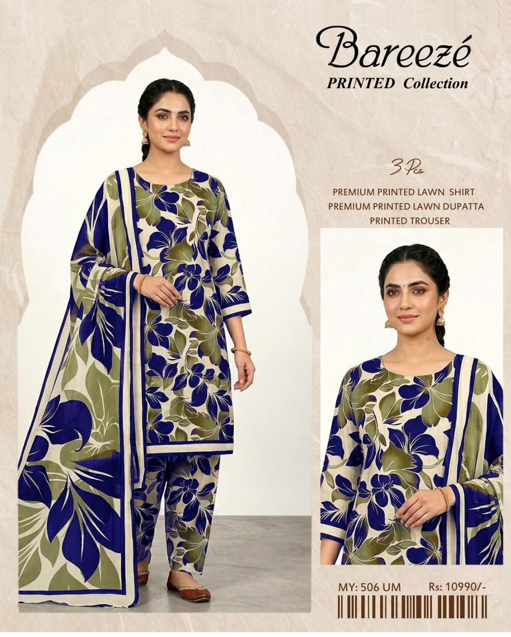 3pc Printed Lawn