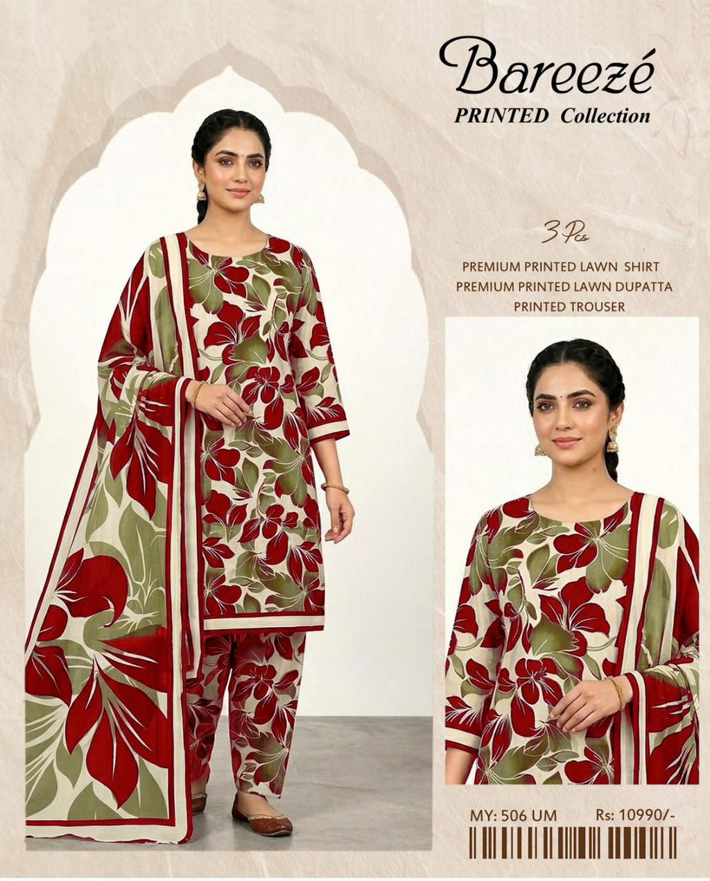 3pc Printed Lawn
