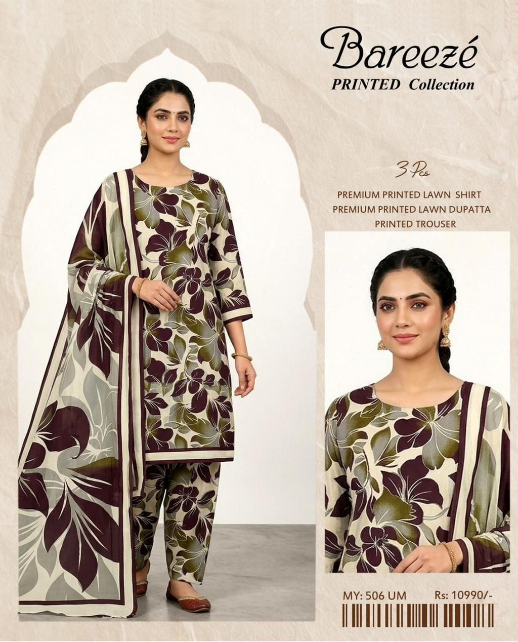 3pc Printed Lawn